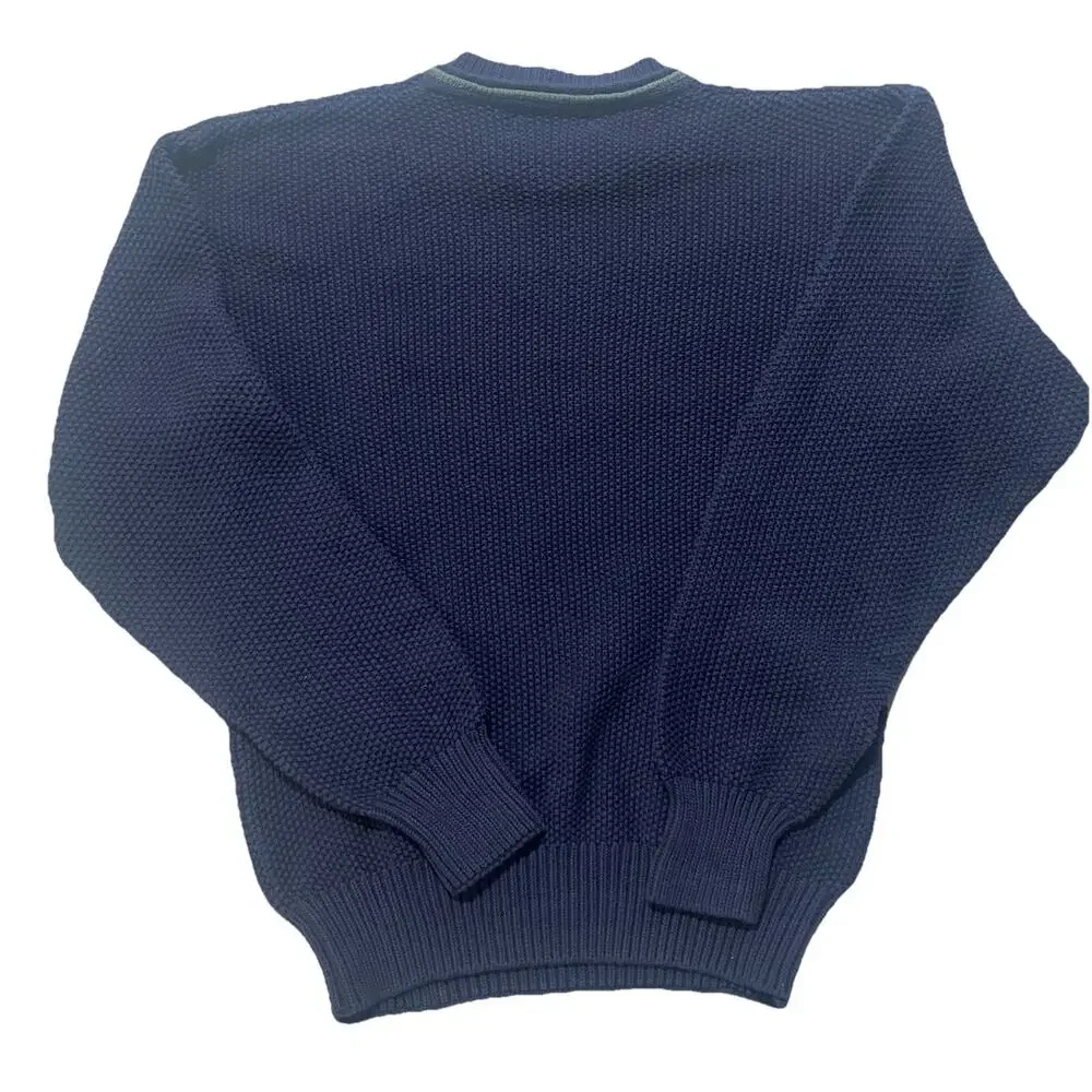 Vintage Eddie Bauer Sweater Sz Men's Medium Navy Blue Ribbed Heavy Knit - Picture 2 of 7